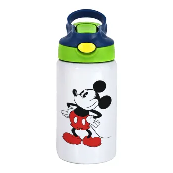 Mickey Classic, Children's hot water bottle, stainless steel, with safety straw, green, blue (350ml)