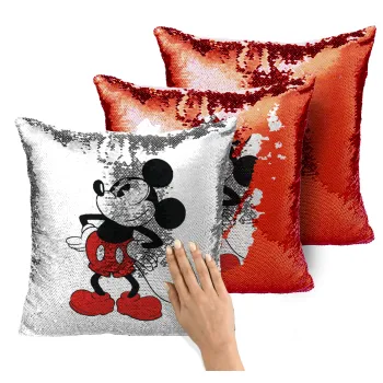 Mickey Classic, Μαξιλάρι καναπέ Μαγικό Κόκκινο με πούλιες 40x40cm περιέχεται το γέμισμα