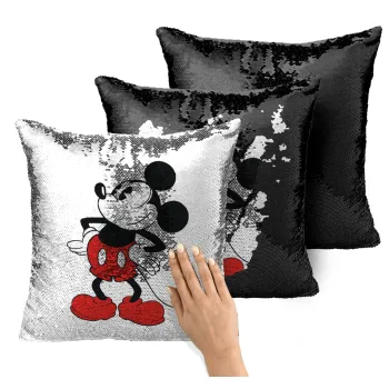 Mickey Classic, Μαξιλάρι καναπέ Μαγικό Μαύρο με πούλιες 40x40cm περιέχεται το γέμισμα