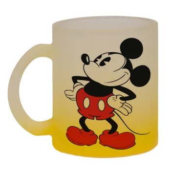 Mickey Classic, Κούπα γυάλινη δίχρωμη με βάση το κίτρινο ματ, 330ml