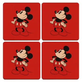 Mickey Classic, ΣΕΤ x4 Σουβέρ ξύλινα τετράγωνα plywood (9cm)