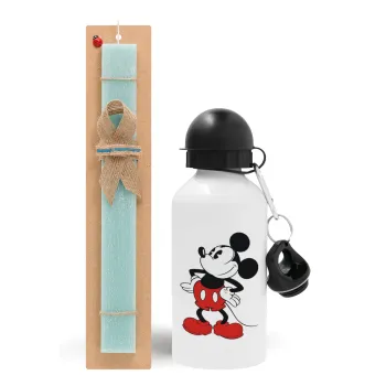 Mickey Classic, Easter Set, metallic aluminum water bottle (500ml) & scented flat candle (30cm) (TURQUOISE)