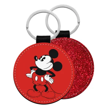 Mickey Classic, Μπρελόκ Δερματίνη, στρογγυλό ΚΟΚΚΙΝΟ (5cm)
