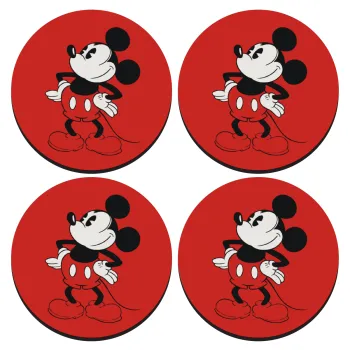 Mickey Classic, ΣΕΤ 4 Σουβέρ ξύλινα στρογγυλά (9cm)