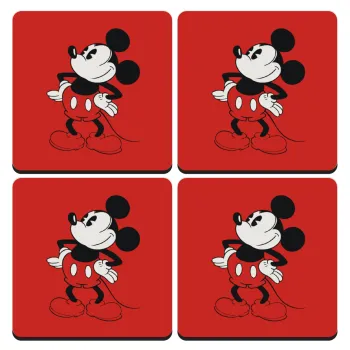 Mickey Classic, ΣΕΤ 4 Σουβέρ ξύλινα τετράγωνα (9cm)