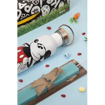 Mickey Classic, Πασχαλινή Λαμπάδα με παγούρι μεταλλικό (620ml, stainless steel) & κερί αρωματικό πλακέ (30cm) (ΤΙΡΚΟΥΑΖ)