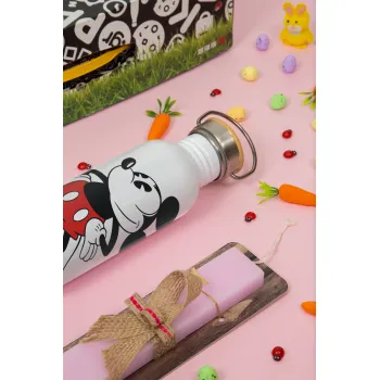 Mickey Classic, Πασχαλινή Λαμπάδα με παγούρι μεταλλικό (620ml, stainless steel) & κερί αρωματικό πλακέ (30cm) (ΡΟΖ)