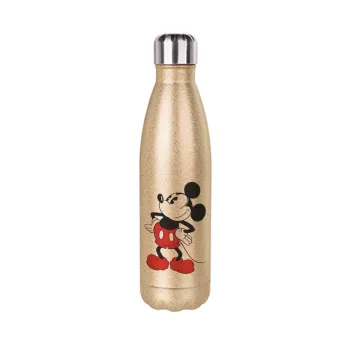 Mickey Classic, Μεταλλικό παγούρι θερμός Glitter χρυσό (Stainless steel), διπλού τοιχώματος, 500ml