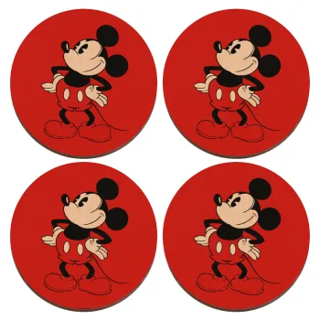 Mickey Classic, ΣΕΤ x4 Σουβέρ ξύλινα στρογγυλά plywood (9cm)