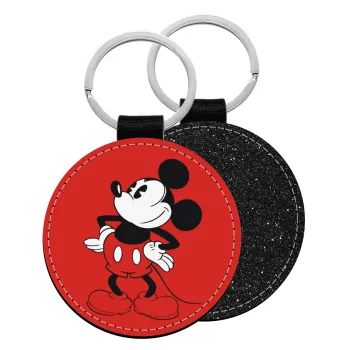 Mickey Classic, Μπρελόκ Δερματίνη, στρογγυλό ΜΑΥΡΟ (5cm)