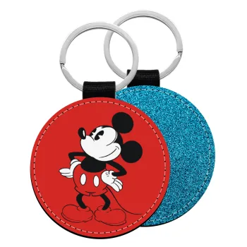 Mickey Classic, Μπρελόκ Δερματίνη, στρογγυλό ΜΠΛΕ (5cm)