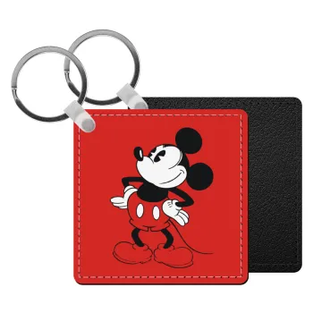 Mickey Classic, Μπρελόκ Δερματίνη, τετράγωνο ΜΑΥΡΟ (5x5cm)