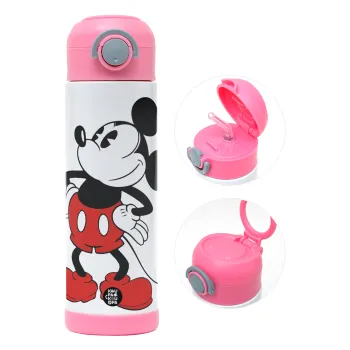 Mickey Classic, Παιδικό παγούρι θερμό, ανοξείδωτο, με καλαμάκι ασφαλείας, ΡΟΖ (500ml)