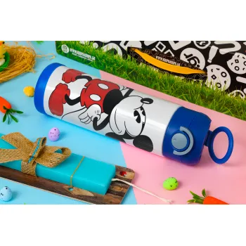 Mickey Classic, Πασχαλινή Λαμπάδα με Παιδικό παγούρι θερμό, ανοξείδωτο, με καλαμάκι ασφαλείας, ΜΠΛΕ (500ml)