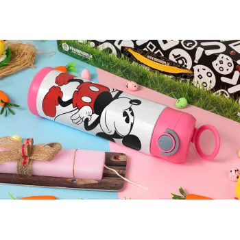 Mickey Classic, Πασχαλινή Λαμπάδα με Παιδικό παγούρι θερμό, ανοξείδωτο, με καλαμάκι ασφαλείας, ΡΟΖ (500ml)