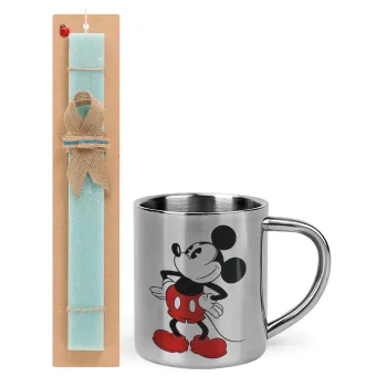 Mickey Classic, Πασχαλινή Λαμπάδα με μεταλλική κούπα θερμό (300ml) & κερί αρωματικό πλακέ (30cm) (ΤΙΡΚΟΥΑΖ)