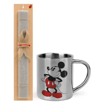 Mickey Classic, Πασχαλινή Λαμπάδα με μεταλλική κούπα θερμό (300ml) & κερί αρωματικό πλακέ (30cm) (ΓΚΡΙ)