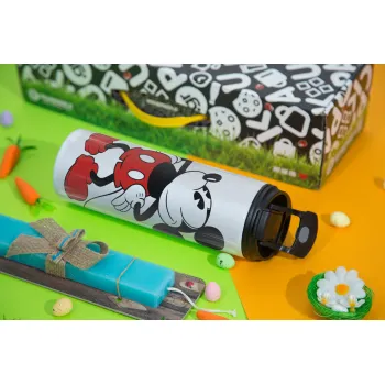 Mickey Classic, Easter candle,Travel Tumbler 2 Lids, with metal straw & cleaning brush & aromatic flat candle (30cm) (BLUE)