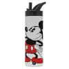 Metallic thermos bottle with straw & handle, stainless steel (Stainless steel 304), double-walled, 600ml.