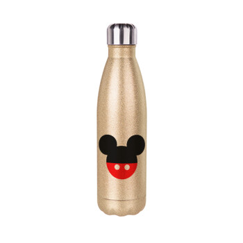 Mickey head, Μεταλλικό παγούρι θερμός Glitter χρυσό (Stainless steel), διπλού τοιχώματος, 500ml