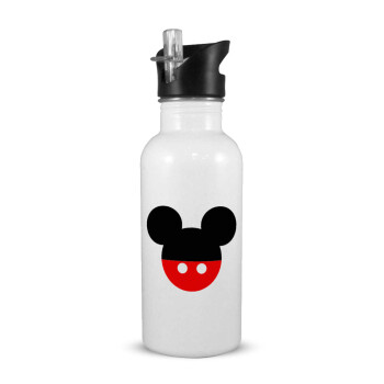 Mickey head, White water bottle with straw, stainless steel 600ml