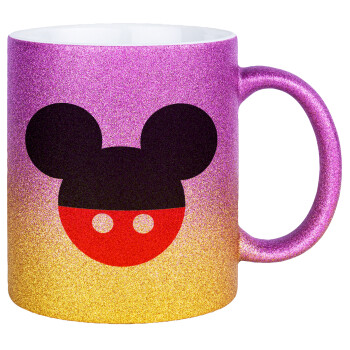 Mickey head, Κούπα Χρυσή/Ροζ Glitter, κεραμική, 330ml