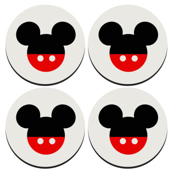 Mickey head, SET of 4 round wooden coasters (9cm)
