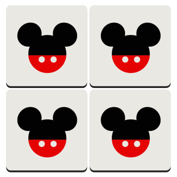 Mickey head, ΣΕΤ 4 Σουβέρ ξύλινα τετράγωνα (9cm)