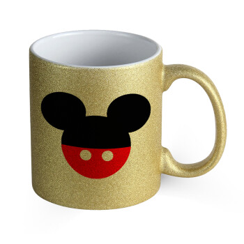 Mickey head, Κούπα Χρυσή Glitter που γυαλίζει, κεραμική, 330ml