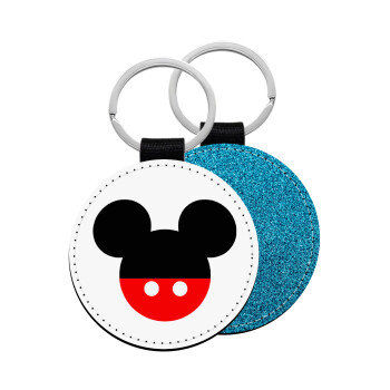 Mickey head, Μπρελόκ Δερματίνη, στρογγυλό ΜΠΛΕ (5cm)