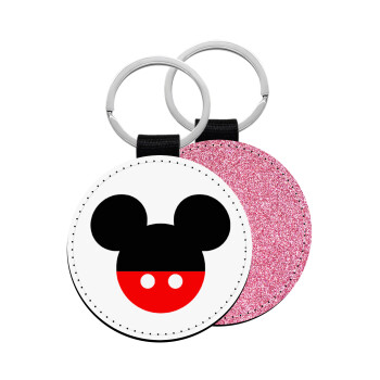Mickey head, Μπρελόκ Δερματίνη, στρογγυλό ΡΟΖ (5cm)