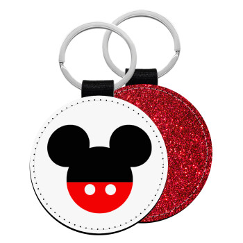 Mickey head, Μπρελόκ Δερματίνη, στρογγυλό ΚΟΚΚΙΝΟ (5cm)