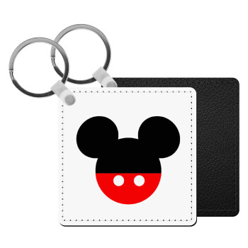Mickey head, Μπρελόκ Δερματίνη, τετράγωνο ΜΑΥΡΟ (5x5cm)