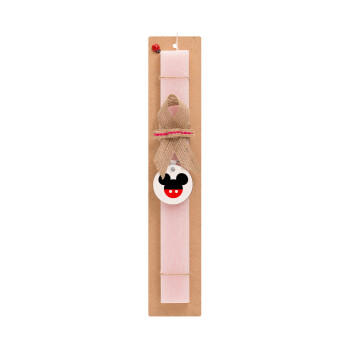 Mickey head, Πασχαλινό Σετ, ξύλινο μπρελόκ & πασχαλινή λαμπάδα αρωματική πλακέ (30cm) (ΡΟΖ)