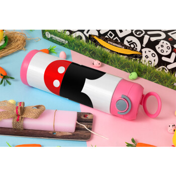 Mickey head, Easter candle, Childrens hot water bottle, stainless steel, with safety straw, PINK (500ml)