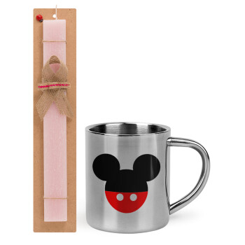 Mickey head, Easter Set, metallic thermal cup (300ml) & aromatic flat Easter candle (30cm) (PINK)
