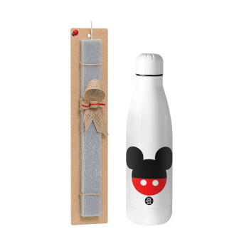 Mickey head, Easter Set, metallic stainless thermos bottle (500ml) & scented flat Easter candle (30cm) (GRAY)