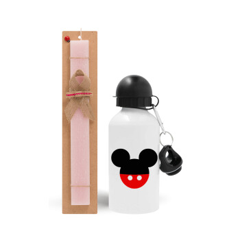 Mickey head, Easter Set, metallic aluminum bottle (500ml) & aromatic flat Easter candle (30cm) (PINK)