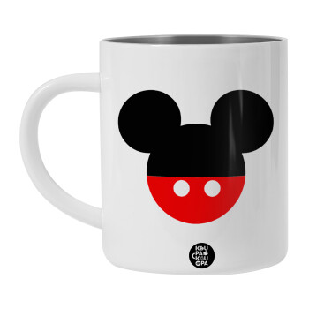 Mickey head, Λευκή Ανοξείδωτη Μεταλλική Κούπα 450ml - Διπλού Τοιχώματος 
