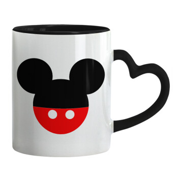 Mickey head, Mug heart black handle, ceramic, 330ml