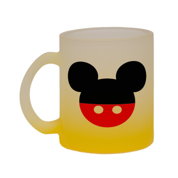 Mickey head, Κούπα γυάλινη δίχρωμη με βάση το κίτρινο ματ, 330ml
