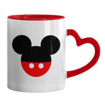 Mickey head, Κούπα καρδιά χερούλι κόκκινη, κεραμική, 330ml