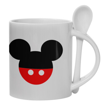Mickey head, Ceramic coffee mug with Spoon, 330ml (1pcs)