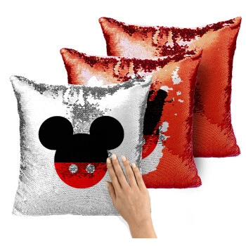 Mickey head, Μαξιλάρι καναπέ Μαγικό Κόκκινο με πούλιες 40x40cm περιέχεται το γέμισμα