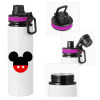 Metallic water bottle with safety lid, 850ml aluminum