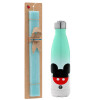 Easter Set, Metallic green/white thermos (Stainless steel), double-walled, 500ml & scented flat Easter candle (30cm) (TURQUOISE)