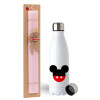 Easter Set, metallic stainless steel water bottle (750ml) & scented flat Easter candle (30cm) (PINK)