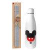 Easter Set, metallic stainless thermos bottle (500ml) & scented flat Easter candle (30cm) (GRAY)