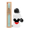 Easter Set, metallic aluminum water bottle (500ml) & scented flat candle (30cm) (TURQUOISE)