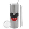 Tumbler stainless steel Silver 600ml, with metal straw & cleaning brush